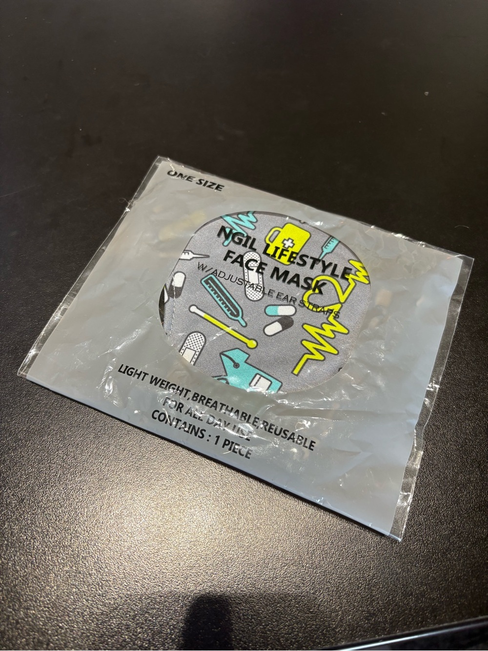 Gray Reusable Face Mask with Medical Print — Lifestyle